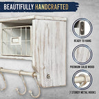 HBCY Creations Wall Mounted Shelf with Coat Hooks and Baskets, Solid Wood Entryway Organizer Wall Shelf with Hooks - Hang Coats, Keys or Coffee Mugs, Rustic Whitewashed 24" Wide - color: Whitewashed