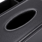 PU Leather Tissue Box Cover - Multifunctional Tissue Box Holder with Stationery Remote Control Box - Elegant and Stylish Home Napkin Holder Desktop Tissue Paper Holder Desk Storage Organizer (Black)