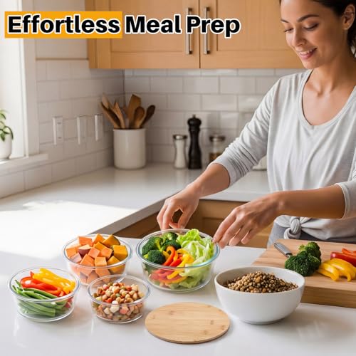 Blushtier 4 Pack 44/32/ 21/14 oz Borosilicate Glass Food Containers with Bamboo Lids, Stackable Glass Bowls for Meal Prep & Lunch, Microwave, Freezer and Dishwasher Safe - size: 44/ 32/ 21/ 14 oz