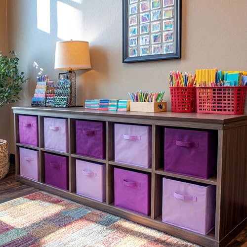 Karenhi 11" x 10.5" x 10.5" Purple Storage Cube, 6 Pack Fabric Cube Storage Bins Organizer Box, Collapsible Baskets with Handles Foldable Shelf for Cloth Toys Home Room Closet, Pack of 6 - color: Purple
