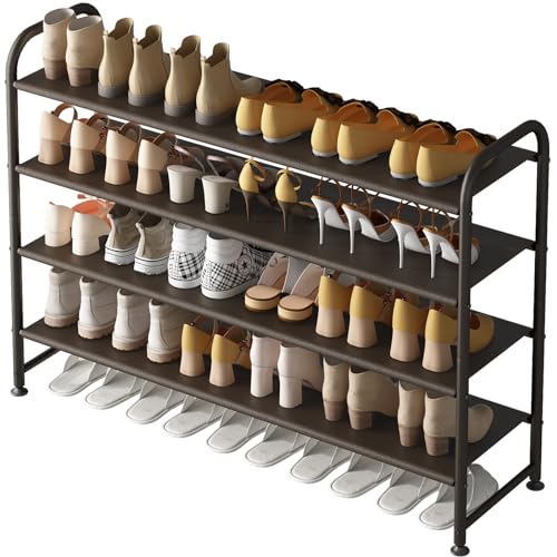 INGIORDAR Shoe Rack 4 Tier Long Storage Organizer Wide Metal Shoe Shelf for Closet Entryway Brown - color: Brown, size: 4 Tier