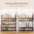 Metal Shoe Organizer,5 Tiers Shoe Storage Shoe Rack with Hooks,Fit 20-25 Pairs,Adjustable Shoe Shelf for Entryway,Hallway,Bedroom,Metal Bottom Support - size: 5 Tier