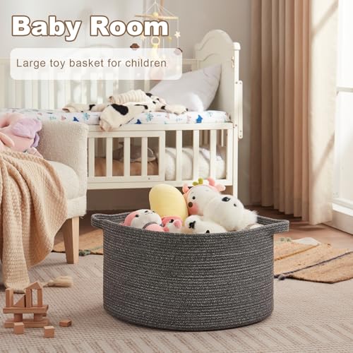 OIASKET Large Woven Baskets for Storage, 22.8" x 22.8" x 13" Blanket Storage Living Room, Baby Toy Basket for Clothes, Pillows, Towels, Shoe Basket for Entryway (Dark Grey) - color: Dark Grey, size: 90L