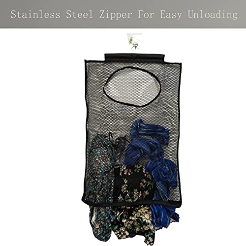 Hanging Mesh Laundry Hamper (30in*20in*2in) Large Dirty Clothes Bag, Can Be Used Behind The Door & Closet & Caravan& Bathroom (Black) - color: Black