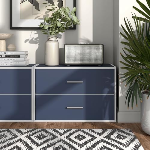 Homes: Inside + Out Apexa 2-Drawer Wooden Stackable Storage Drawers, Small Food Pantry Cabinet, Cajonera De Madera, Underbed Drawer Dorm Teen Room Decor & Bedroom, Home Office, Kitchen, Steel Blue - color: Steel Blue, size: 2-Drawer