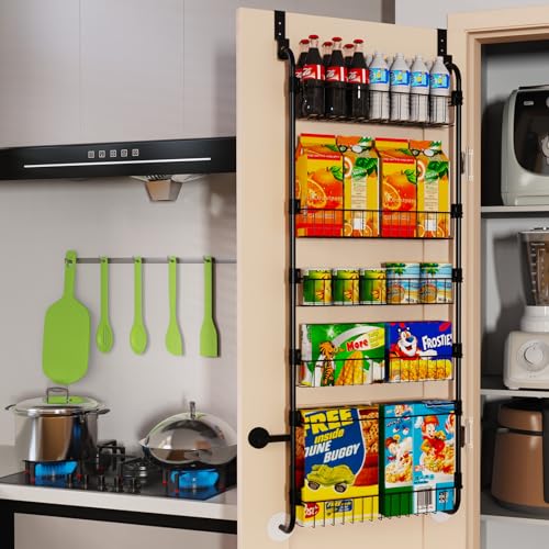 Black Over the Door Pantry Organizer 8 Tier, Adjustable Basket Pantry Door Organizer and Storage, Heavy Duty Metal Kitchen Hanging Spice Rack (D5xW19xH50 Inches) - color: Black