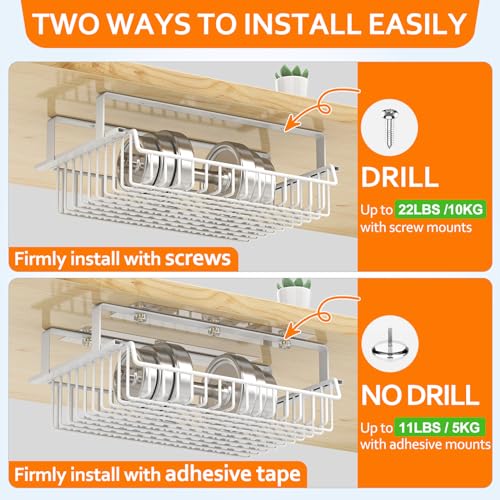 ENONCI Under Desk Drawer, Slide Out Design,No Drill Metal Under Desk Cable Management, Under Table Storage Shelf Tray Basket Under Table Drawer Organizer for Office, Home, Workspace, Cabinet - color: White