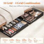 Lifewit Under Bed Shoe Storage Organizer 2 Pack(14 Shoes Cells+4 Boots Cells), 4.3 Inches Profile Fabric Shoes Container Box with Clear Cover, Foldable Storage Bag with 2 Handles, Fits 22 to 36 Pairs - style: 14 Shoes Cells+4 Boots Cells