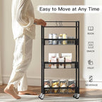 DGSNADGO Slim Rolling Storage Cart, 4-Tier Kitchen Cart on Wheels, Narrow Utility Cart with Handle and Wooden Tabletop for Small Space in Kitchen, Living Room, Bathroom, Laundry Room, Beige (Black) - color: Black