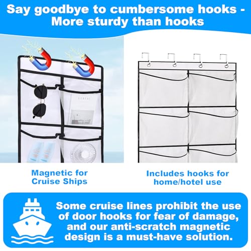 CTTZCKJ Over The Door Organizer For Cruise Ships|Magnetic Door Organizers with 14-Pocket for Cruise Ship|61"x11"|Cruise Over the Door Organizer,Magnetic Shoe Rack for Cruise,Behind-Door Storage
