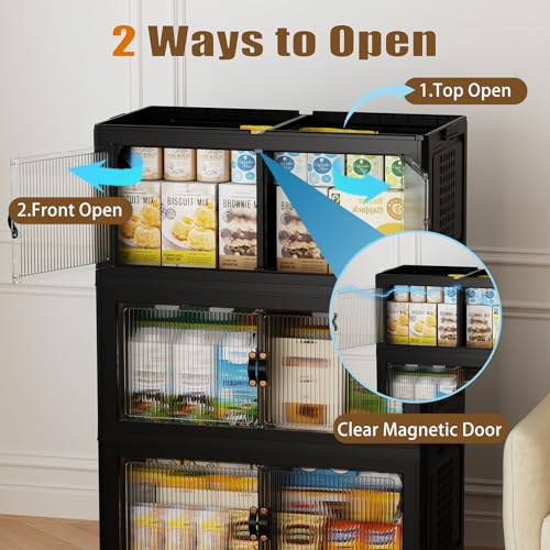 SAILUN 145Gal/579Qt Stackable Storage Bins Folding Collapsible Storage Bins with Lid, Closet Organizers and Storage Box with Door Black 33.5" W x 19" D x 53" H - color: Black, size: 1 Lid 3 Pack-33.5" W x 19" D x 53" H
