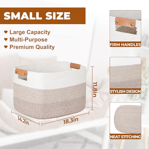 danpinera Rectangle Blanket Storage Basket, Large Blanket Basket Living Room, Nursery Nin for Toys, 50 L Large Woven Storage for Toy Organizing & Laundry, 18.11’’*14.17’’*11.81’’, Gradient Brown - color: Gradient Brown, size: 50L