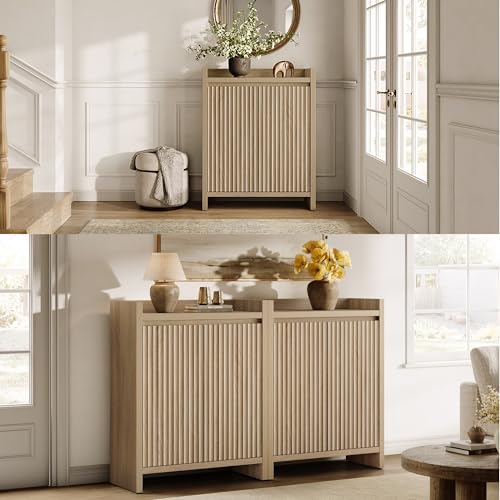 Sicotas Shoe Cabinet - Fluted Shoe Storage Cabinet with Thickened Panels for Entryway, 24-Pair Shoes Organizer with Doors & Adjustable Shelves, 6-Tier Shoe Rack Storage Cabinet for Hallway Living Room - color: Reclaimed Light Oak, size: 1 Piece