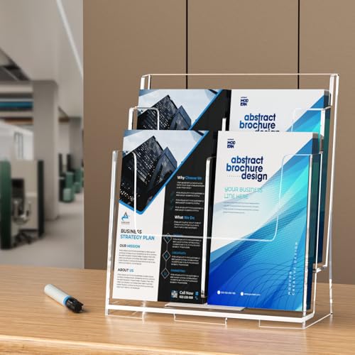 FUCDTEFC Acrylic Brochure Holder 8.5x11 & 4 x9 Inches, Clear 2 Tier Literature Magazine Stand Brochure Display Stand w Removable Divider Universal, Pamphlet Flyer Holder for Wall Mount or Countertop