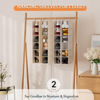 VERONLY Hanging Shoe Shelves - 6 Section,Closet Organizer Set of 2 with Woven Bamboo Shelves,Slim 5.5” Wide Design for Space-Saving Storage,White - style: White 2-Piece Narrow Hanging Set