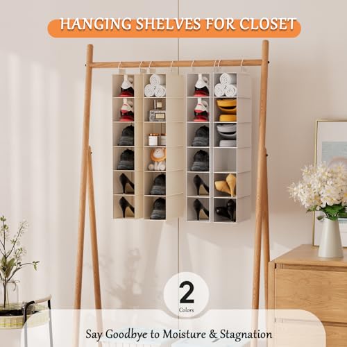 VERONLY Hanging Shoe Shelves - 6 Section,Closet Organizer Set of 2 with Woven Bamboo Shelves,Slim 5.5” Wide Design for Space-Saving Storage,White - style: White 2-Piece Narrow Hanging Set
