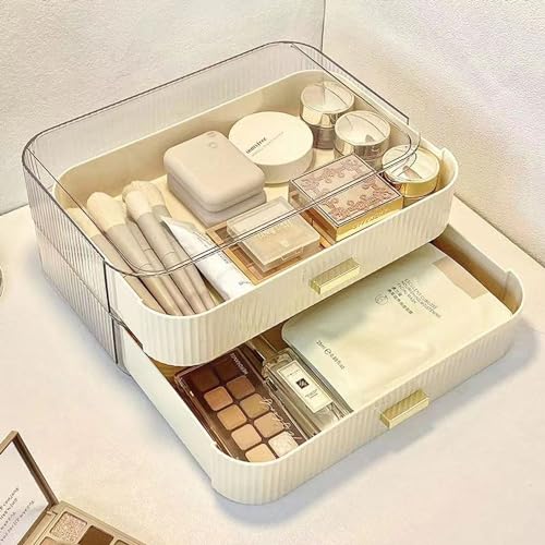 MIUOPUR Stackable Makeup Organizer Drawers, Bathroom Vanity Organizers and Storage, Ideal for Desk and Dresser Countertops, Great for Cosmetics, Skincare, Lipsticks, Nail Care, Cream - color: Cream, size: Drawer Only