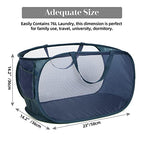 Durable Collapsible Laundry Baskets, Mesh Pop Up Laundry Hamper with Side Pocket, Foldable Clothes Hamper with Reinforced Carry Handles for Laundry, Bathroom, Kids Room, Dorm, Travel 2 Pack Navy Blue - color: 2 x Navy Blue