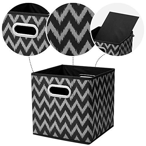 Collapsible Cube Storage Bins Chevron Cloth Storage Inserts Cubes Folding Fabric Storage Boxes 10.5x10.5 X 11 In Black Storage Baskets Drawer for Cube Organizer Storage QY-SC10-6 - color: Gray brown waves(Set of 6)