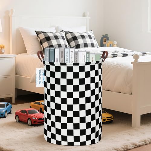LANGYASHAN Laundry Basket Canvas Fabric Collapsible Organizer Basket for Storage Bin Toy Bins Gift Baskets Bedroom Clothes Children Nursery Hamper (Racing flag) - color: Racing flag