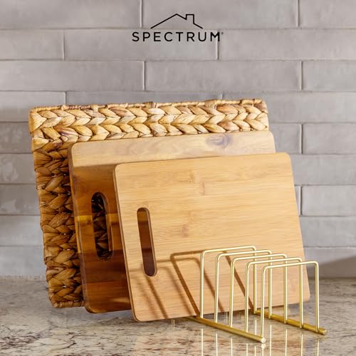 Spectrum Euro Cutting Board Holder Stand for Countertop or Inside Kitchen Cabinet Organization Gold, 8 Slot Cutting Board Drying Rack or Cabinet Plate Bakeware Storage Organizer (Pack of 6) - color: Gold, size: 1 Count (Pack of 6)