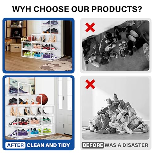 12 Pack Drop Front Shoe Boxes Acrylic Box Sneaker Case Size 12, Transparent Display Cases for Sneaker Collections, Baseball Caps, Hat Organizer Dust-free Shoe Cubbies Stackable Sneaker Boxes - size: Size 12 - 12 Pack
