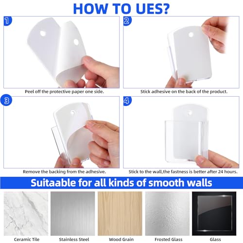 Leinuosen 12 Pcs Remote Control Holder Wall Mount Self Adhesive TV Controller Holder Transparent TV Remote Organizer Wall Pen Organizer for Home Office School Storage Accessories - color: Transparent
