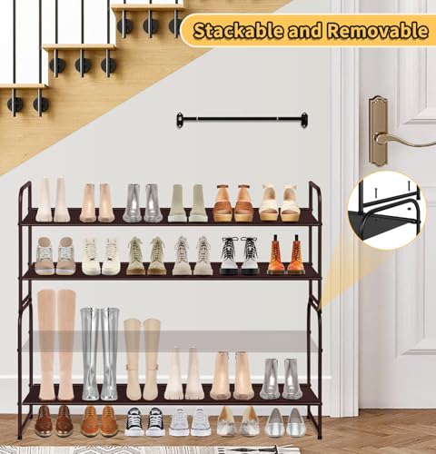 SLEEPING LAMB 2-Tier Shoe Rack for Closet, Long Stackable Wide Shoe Organizer Holds 18-Pairs Low Shoe Shelf Storage for Bedroom, Floor, Entryway (Bronze) - color: Bronze, size: 11.4 x 42.5 x 18.7