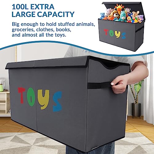 YOLOXO Toy Box Chest, Collapsible Sturdy Storage Bins with Lids, Extra Large Kids Toy Storage Organizer Boxes Bins Baskets for Kids, Boys, Girls, Nursery Room, Playroom, Closet (A-TBX-GRAY-MULTI) - color: Multi