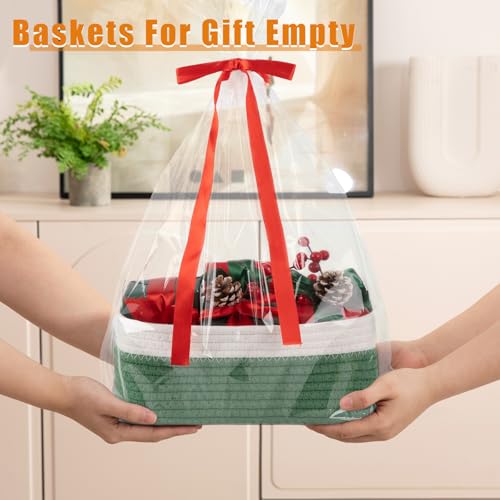 OIAHOMY 4 Pack Storage Baskets for Organizing, Small Bins for Shelves, Cute Decorative Storage Bins, Organizer Baskets for Gifts Empty, 11.8''Lx7.8''Wx4.7''H, Green/White - color: Green/White, size: 11.8"*7.8"*4.7"