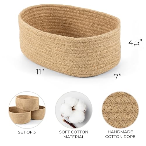 Beautiful Storage Basket Set of 3 - Sturdy Jute Rope Baskets for Shelves Are Perfect for Organizing Your Home - Quality Storage Bins Easily Fit With Any Nursery or Bedroom Decor - color: Jute-Brown