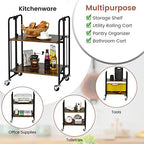Giantex Foldable Storage Shelves with Wheels, No Assembly 2-Tier Rolling Cart, 2 of The Wheels Have Locks, Microwave Utility Cart Baker Rack, Portable Storage Rack w/Metal Frame, for Kitchen, RV - size: 27'' Tall