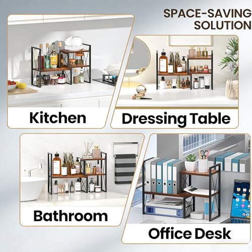 Desktop Shelf Organizer, Small Bookshelf for Office, Wood Shelves, Office Organization and Storage (Brown) - color: Brown
