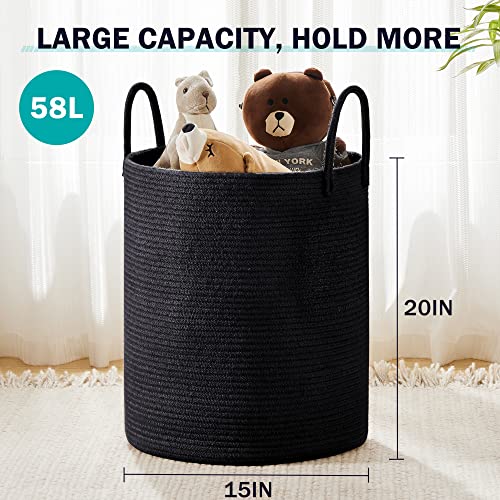 YOUDENOVA Woven Rope Laundry Hamper Basket, 58L Tall Laundry Basket, Baby Nursery Hamper for Blanket Storage in Bedroom-Large- Black - color: Black, size: Tall (58L )