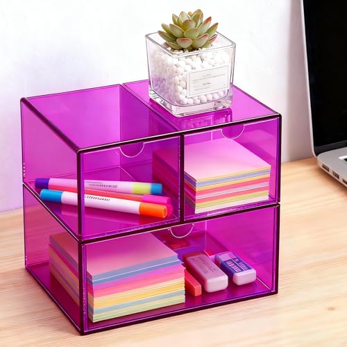 Gelite Desk Organizer with 3 Storage Drawers for Makeup Office Acrylic Desktop Drawer Organizer for Vanity Office Organization and Storage Box, Purple - color: Purple