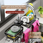 Sink Organizer Rack for Kitchen and Bathroom,Stainless Steel Detachable Hanging Faucet Drain Rack with Drip Tray Faucet Sponge Holder for Bathroom (Black, L&R as One) - size: L&R as One
