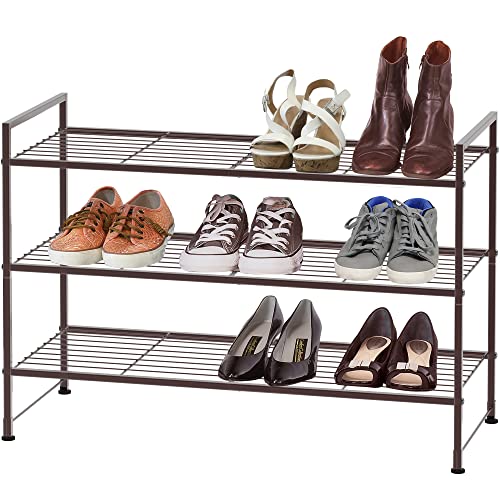 Simple Houseware 3-Tier Stackable Shoes Rack Storage Shelf, Bronze - color: Bronze, style: Wired Grid Panel