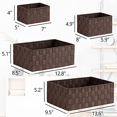Posprica Woven Storage Baskets for Organizing 6 Pack, Large&Small Storage Cube Bins Set for Bathroom, Storage Boxes Container for Drawer, Closet, Shelf, Dresser, Brown - color: Brown-6pcs