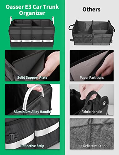 Oasser Trunk Organizer Cargo Organizer Trunk Storage Waterproof Collapsible Durable Multi Compartments with Foldable Hard Cover Aluminium Alloy Handle Reflective Strip (Large, Black) - color: Black, size: Large
