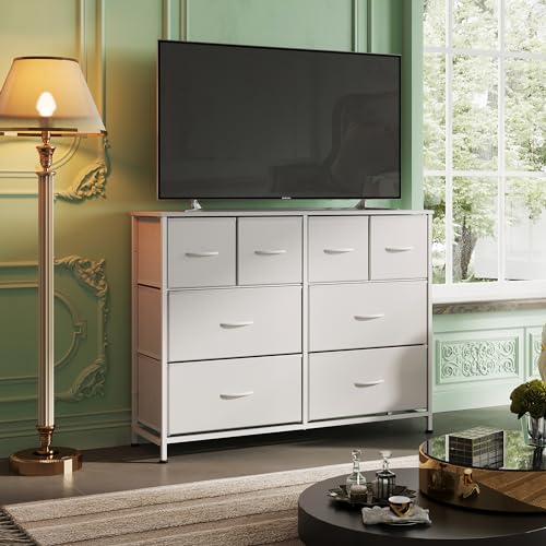 WLIVE Dresser for Bedroom with 8 Drawers, Wide Fabric Dresser for Storage and Organization, Bedroom Dressers, Chest of Drawers for Living Room, Closet, Hallway, White - color: White, style: 8 Drawers