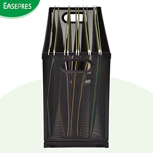 EASEPRES Desk Hanging File Organizer with 10 Folders, Mesh Metal Letter-Size Desktop File Holder Box for Filing Folder Storage Basket, 2 Pack Black, 12.2 x 9.45 x 5.45 inches - size: 2 Pack with 10 Folders