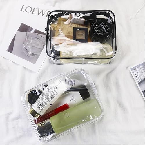 6 Packs Clear Cosmetics Bags for Women Men Waterproof Toiletry Bags PVC Makeup Bags Organizer Case with Zipper for Travel Bathroom (6 Black Colors) - color: 6 Black Colors