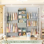 Besiost Closet System, 4-8 FT Closet Organizer Tower with 2 Wooden Drawers and Shelves, Can Fit 60 to 96 inch Walk-in Closet System with 5 Hang Rods, Built-in, Crab Green - color: Crab Green