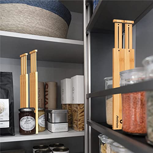 ANTOWIN Bamboo Drawer Dividers, Expandable Drawer Separators Splitter, 17-22 inches Adjustable Spring-loaded Organizer for Large Utensil, Clothes, Tools Drawers, 6 Pack Dividers + 4 Pack Baffle - color: Yellow