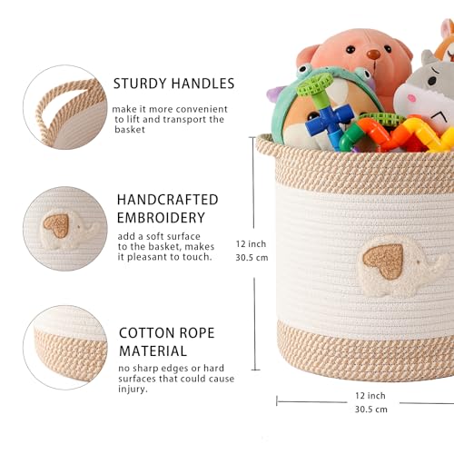 INough Toy Storage Baskets Woven Cotton Rope Storage Basket for Kids, Blanket Baskets for Living Room Toy Basket Box Toys Organizer with Embroidery Decor Cute Baskets for Nursery, Playroom (Elephant) - color: Elephant, size: Medium