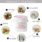INough Laundry Baskets Kids Laundry Hamper, Pink Baby Hamper Elephant Basket Large Collapsible Kids Hamper with Handles Waterproof Round Linen Storage Basket for Toddler/Girls (Pink Elephant) - color: Pink Elephant