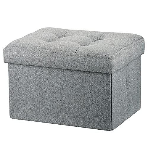 LINMAGCO Ottoman Storage Ottoman with Storage Small Foot Rest Stool Under Desk Stool Short Folding Footrest Linen Cloth Light Gray 16X12X12IN - color: Light Grey(linen), size: 16"X12"X12"