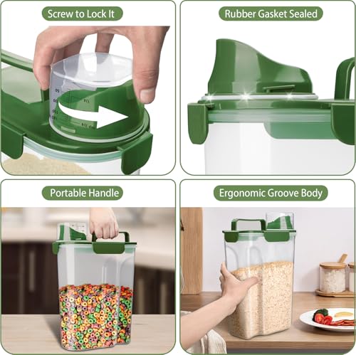 Komzon Rice Container, Airtight Rice Storage Container 10lb, Cereal Containers Storage, BPA Free Food Dispenser with Pouring Spout Handle for Flour Pasta Grain, Pet Dog Cat Bird Food Storage Container - color: 10lb Green