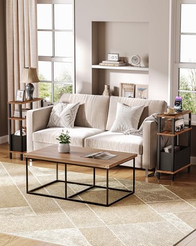 CHOEZON Small Narrow Side Table with Charging Station, Skinny End Table with Fabric Basket, Slim Nightstand for Small Spaces, Sofa Side Table, for Living Room, Bedroom, Rustic Brown and Black TBZ07UBF - color: Rustic Brown + Black