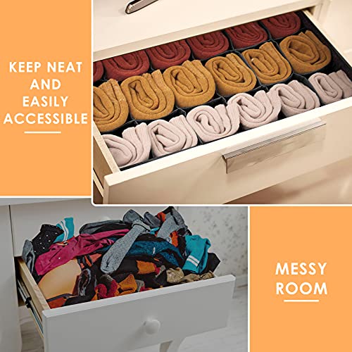 Criusia 3 Pack Sock Underwear Organizer Dividers, 64 Cell Fabric Foldable Cabinet Closet Organizers and Storage Boxes for Storing Socks, Underwear, Ties (16+24+24 Cell, Black) - color: Black, size: A - 3 Pack & 64 Cells